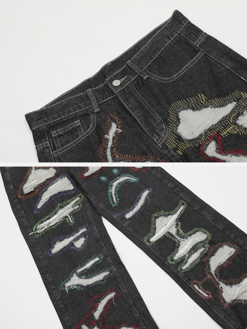 Noir  Jean Aelfric Eden Embroidery Distressed - KMV-8408852